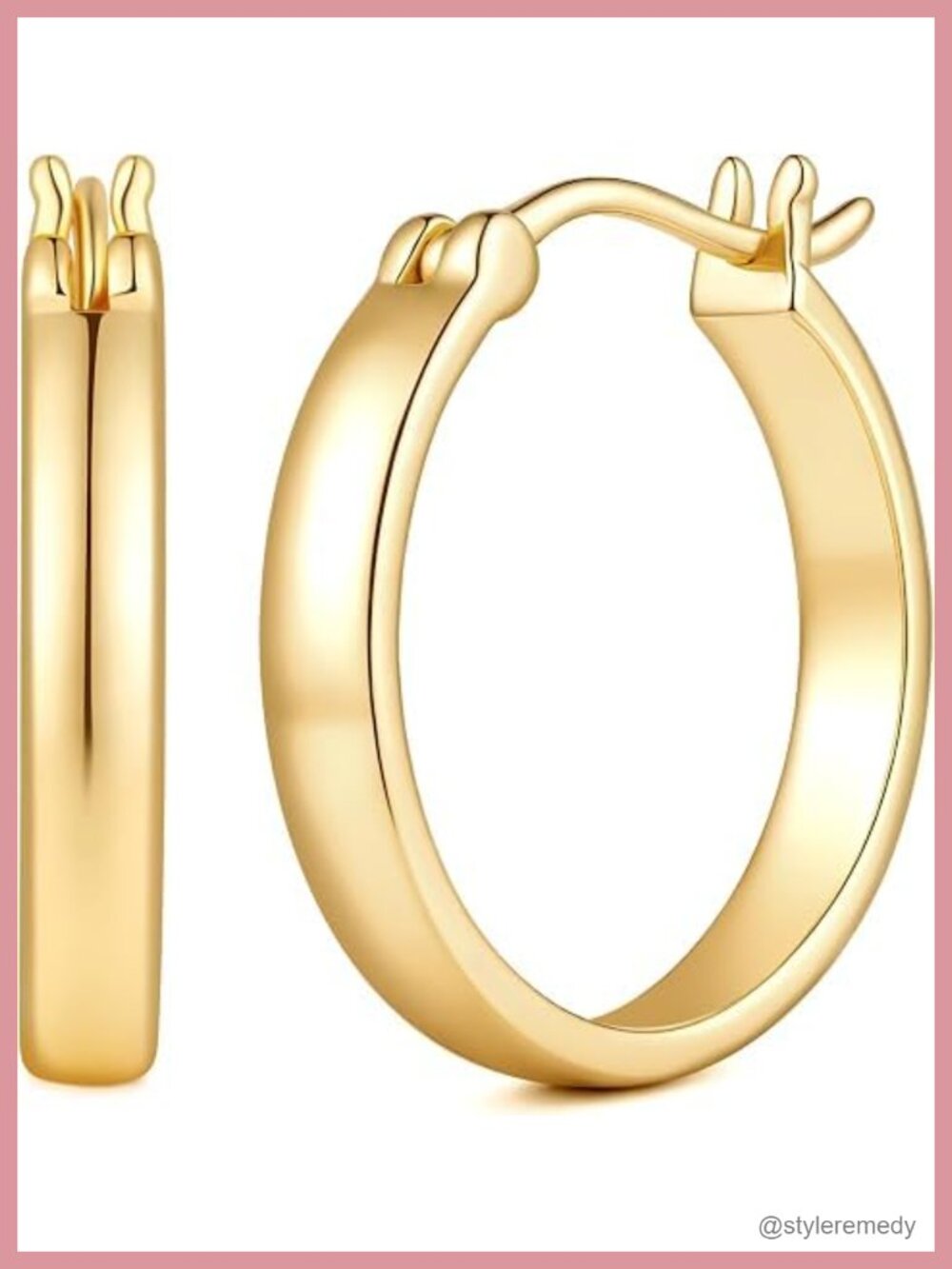 14K Gold Plated Hoop Earrings Square Edge Hinged Back Everyday Jewelry